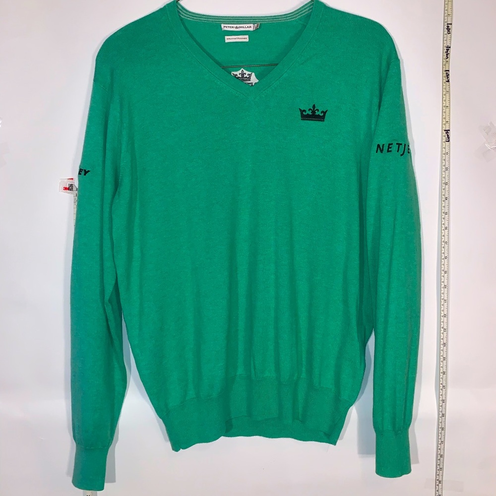 Peter Millar Crown Golf Sweater Pullover Mens Large with Sponsorship Patches